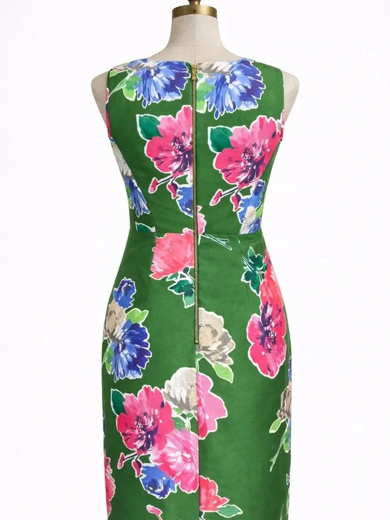 Kate Spade New York Floral Sheath Dress Green Pink Blue Sleeveless Size 2 - Picture 4 of 8